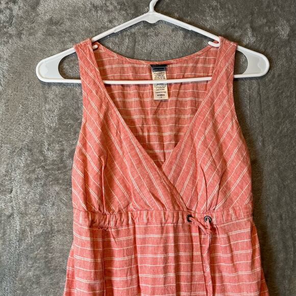 Patagonia Island Hemp Crossover Dress Sz 0 Chambray Stripe Catalan Coral - Picture 2 of 6